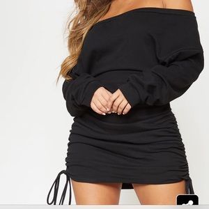 PrettyLittleThing black ruched sweat jumper dress